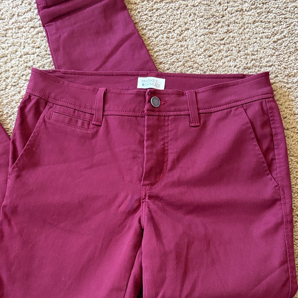 Market & Spruce Rosabel wine stretch chino twill pant straight size 6 ankle